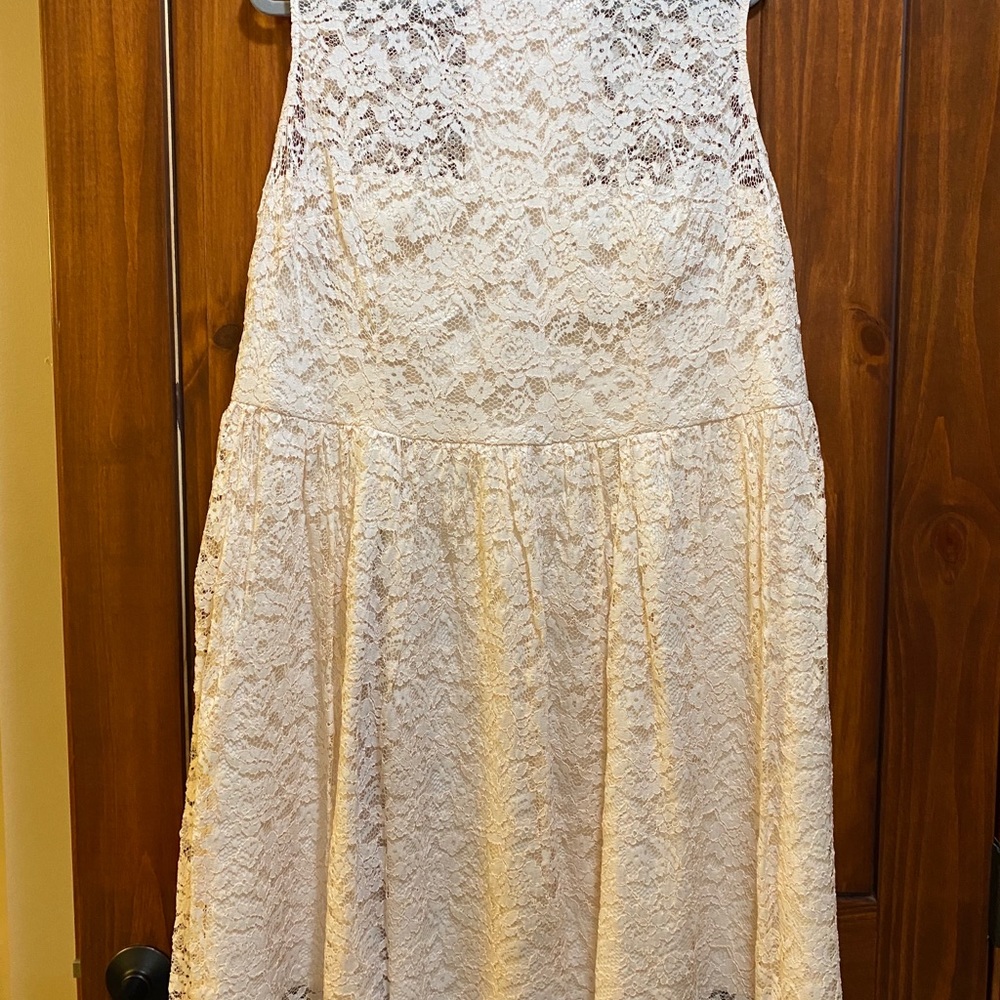 Tevolio Women's Scalloped Lace Illusion Dress